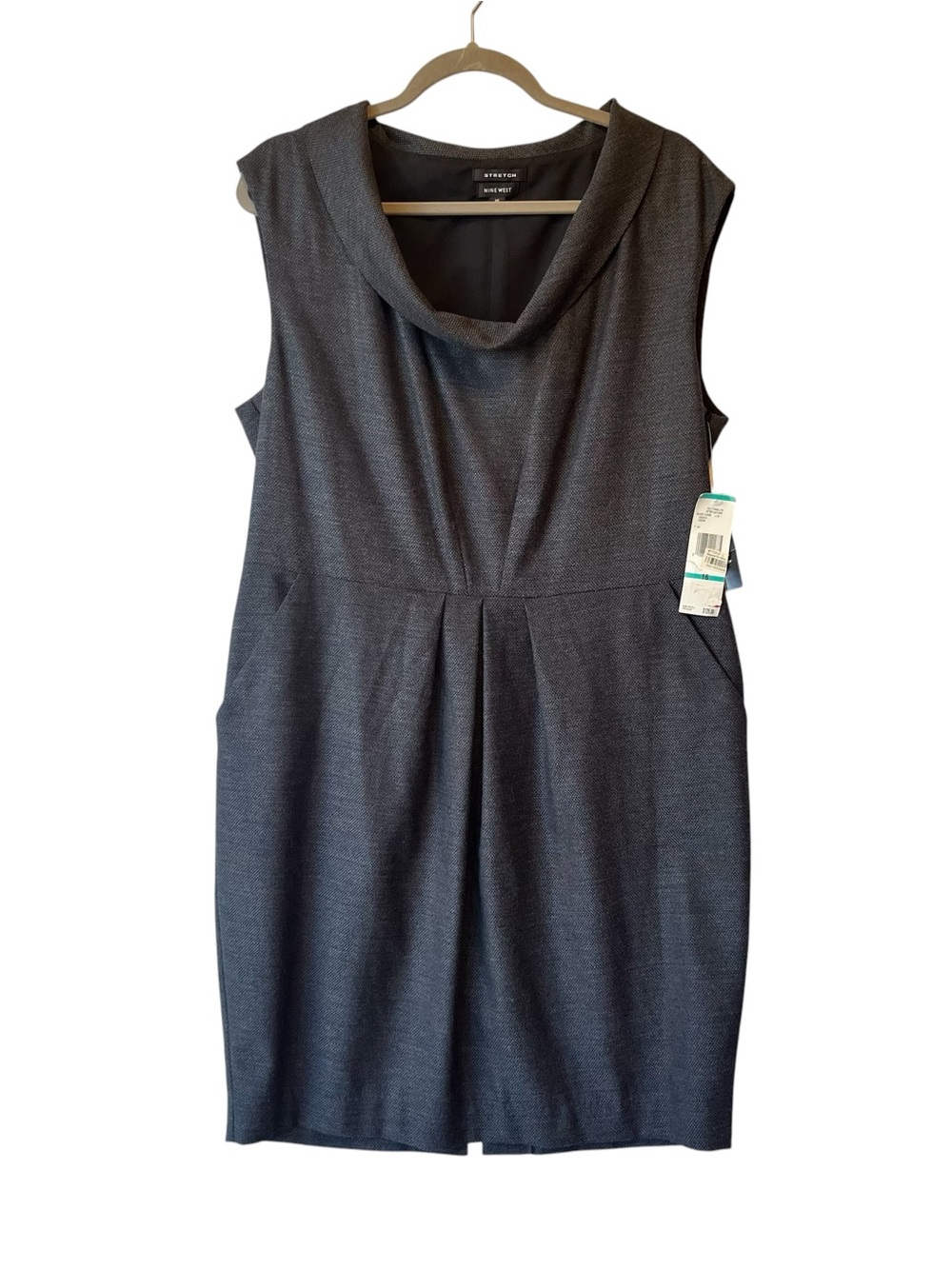 Nine West pencil dress 16 NEW Gray Sleeveless Pockets Stretch Knee Length Sheath